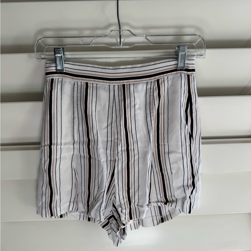 Madison & Berkeley High Waist Striped Shorts in White and Black